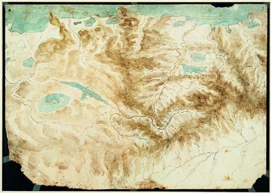 Leonardo da Vinci, Carta dell'Italia centro-nord,  Windsor, RL 12277, dimensioni: 31,7 x 44,9 (cm)
