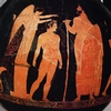 Pelike attica a figure rosse del pittore di Peleo: incoronazione dell’atleta vincitore. Proveniente da Taranto, v. D'Alò Alfieri ang. v. Leonida, tomba. Terracotta, 450-430 a.C. h. ricostruita 34 cm. Taranto, Museo  Nazionale Archeologico