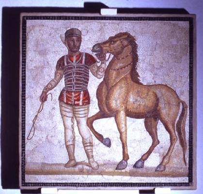 Pannelli con aurighi delle fazioni del circo. Proveniente Villa romana del Baccano. Mosaico, III sec. d.C. Roma, Museo Nazionale Romano, Palazzo Massimo alle Terme