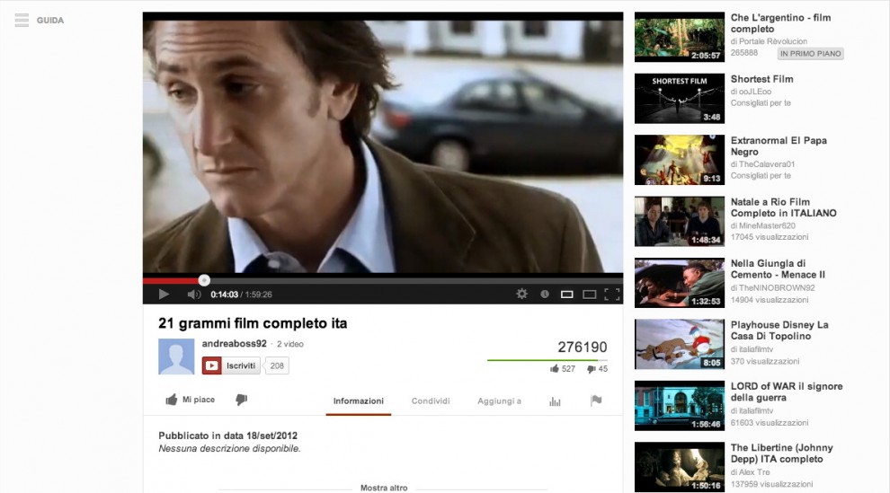 Ondata di film interi su YouTube