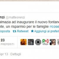Il tweet di Renzi: "A Firenze per inaugurare il fontanello"