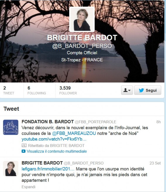 Anche Brigitte Bardot sbarca su Twitter