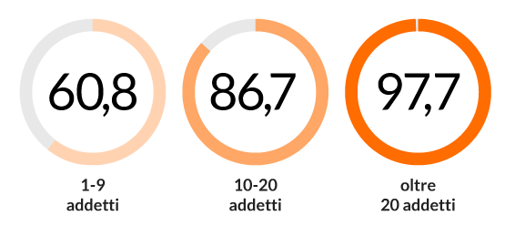 Imprese per classi dimensionali che dispongono di un sito internet