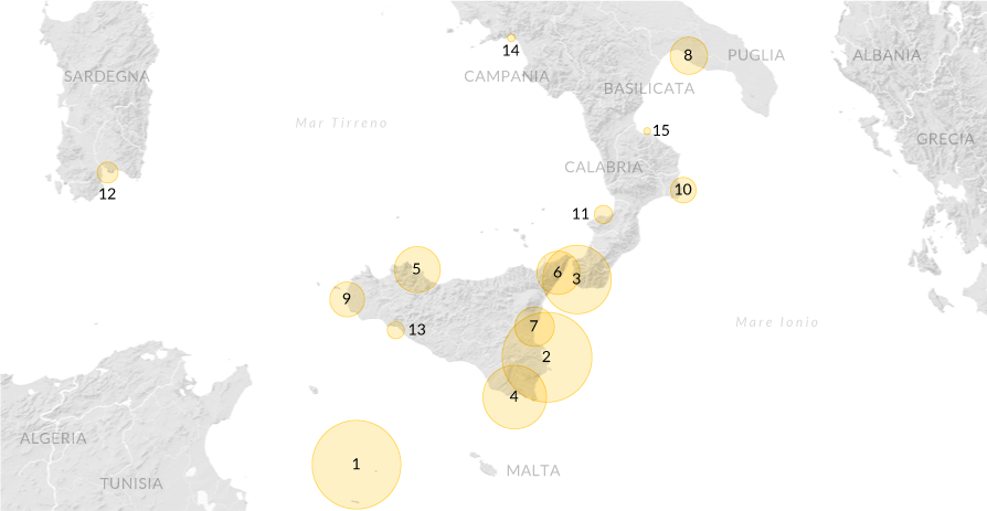 Porti maggiormente interessati dagli sbarchi - mappa